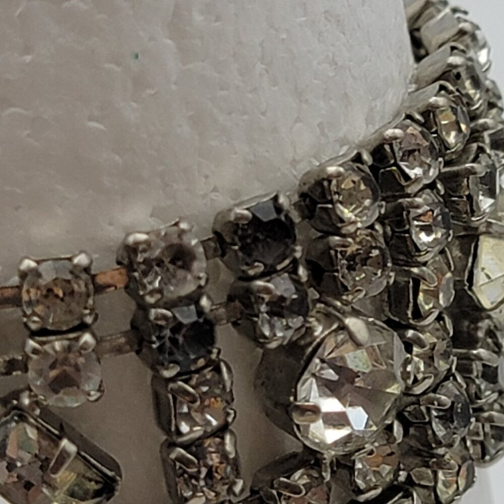 Vintage Crystal Tennis Bracelet Silver-Tone Fold Clasp Wide Statement 7 Inch - Picture 6 of 14